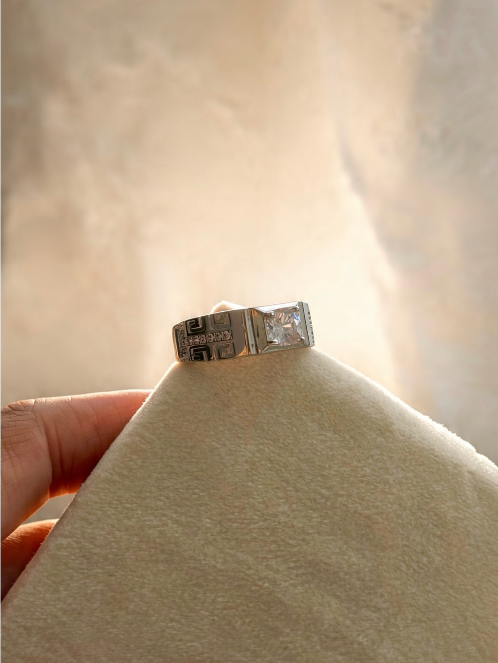 Men's Silver-Tone Ring with Clear Stone
